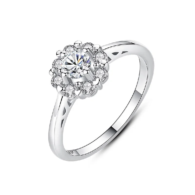 modern engagement rings for women -modern engagement rings for women -Cubic Zirconia Flower Engagement Ring in Sterling Silver