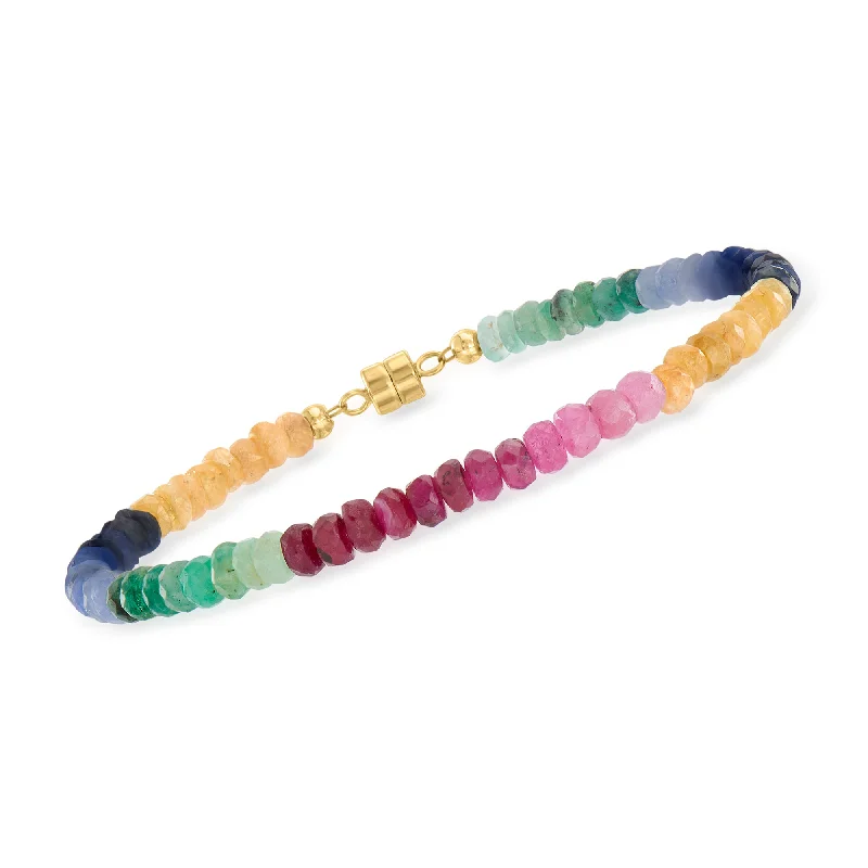 luxury gold bracelets -Ross-Simons Multicolored Sapphire Bead Bracelet With 14kt Yellow Gold Magnetic Clasp