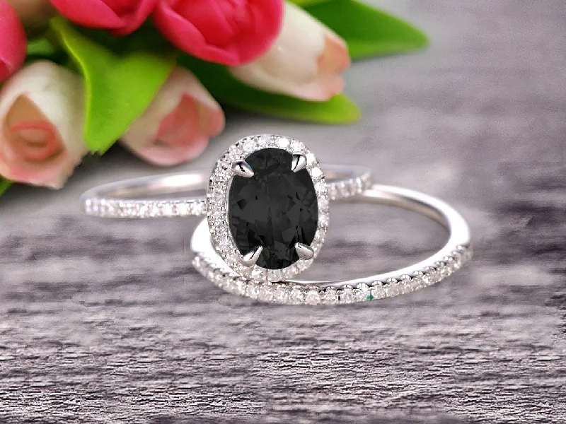 elegant engagement rings -elegant engagement rings -1.75 Carat Oval Cut Black Diamond Moissanite Wedding Anniversary Gift Bridal Set Engagement Ring On 10k White Gold With Matching Band Art Deco Vintage Look