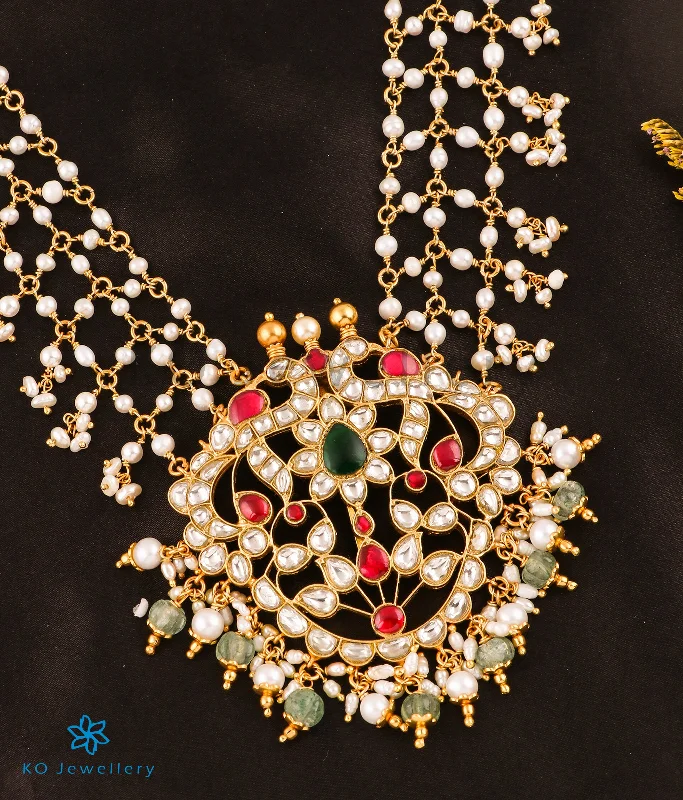 cute necklaces for women -trendy gold necklaces for women -The Anira Silver Kundan Peacock Pearl Necklace