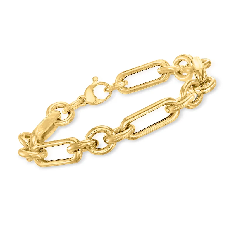 chunky bangles for women -Ross-Simons Italian 14kt Yellow Gold Chunky Alternating Cable-Link Bracelet