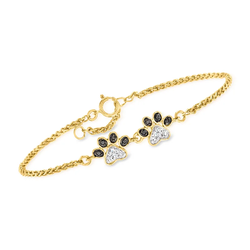 minimalist gold bangles -Ross-Simons White and Black Diamond Paw Print Anklet in 18kt Gold Over Sterling