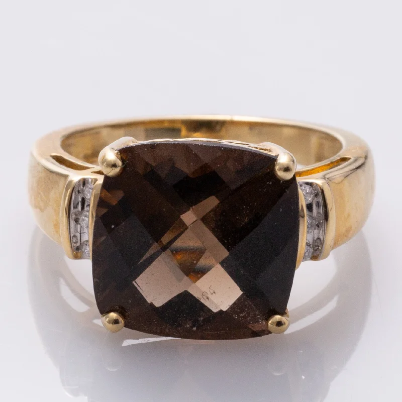 vintage wedding rings for women -14K Brown Quartz and Diamond Cocktail Ring | 6.50ct, 0.06ctw | SZ 6.75