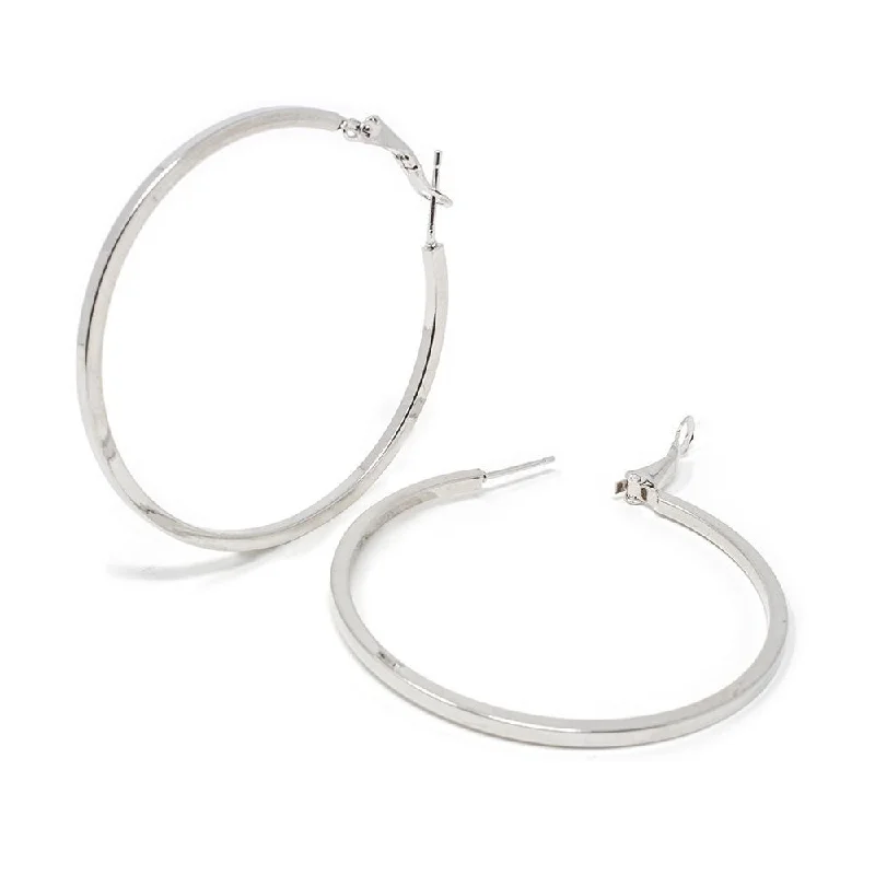 silver hoop earrings for women -small earrings for women -Plain Hoop Earrings 50MM Rhodium Plated