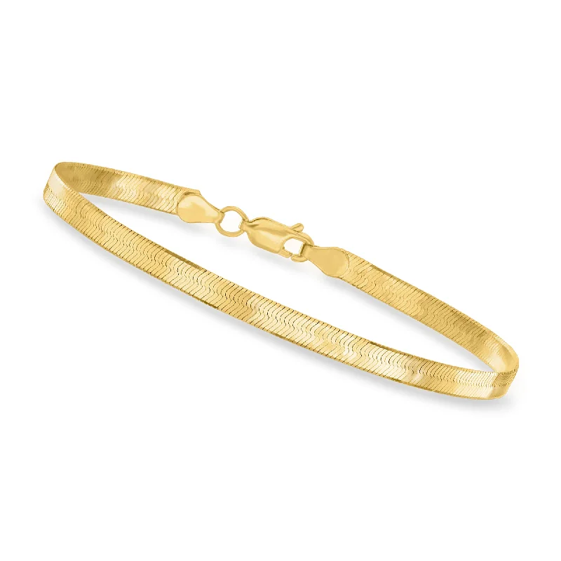 elegant bracelets for women -Canaria 4mm 10kt Yellow Gold Herringbone Bracelet