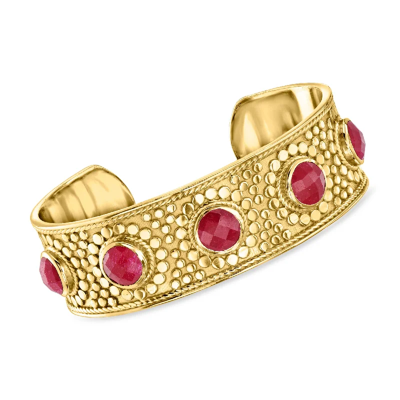 chunky bangles for women -Ross-Simons Ruby Cuff Bracelet in 18kt Gold Over Sterling Silver