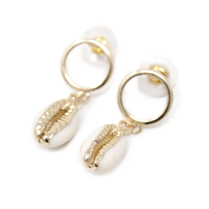 chic gold hoop earrings -small gold earrings for women -Cowrie Shell Post Earrings Gold Tone