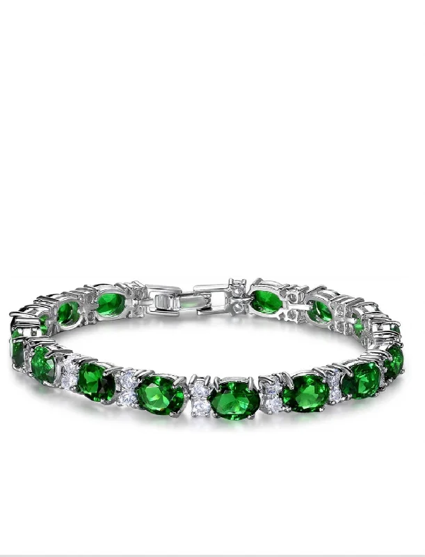 customizable bangles for women -Silver Green Eternity Tennis Bracelet