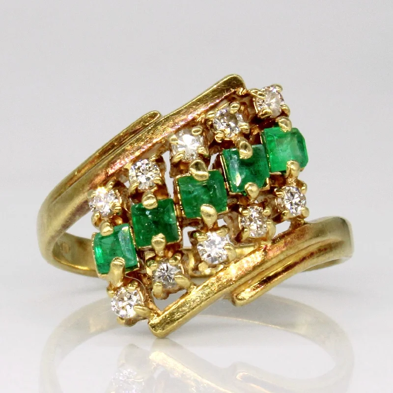 chic promise rings for women -Emerald & Diamond Waterfall Ring | 0.35ctw, 0.20ctw | SZ 5.25 |