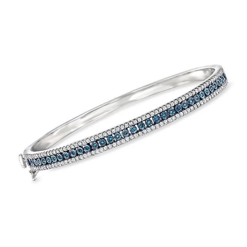 charm bracelets for women -Ross-Simons White and Blue Diamond Bangle Bracelet in Sterling Silver