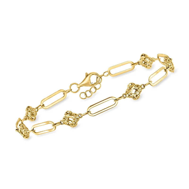 chic gemstone bangles -Ross-Simons 14kt Yellow Gold Alternating Clover and Paper Clip Link Bracelet