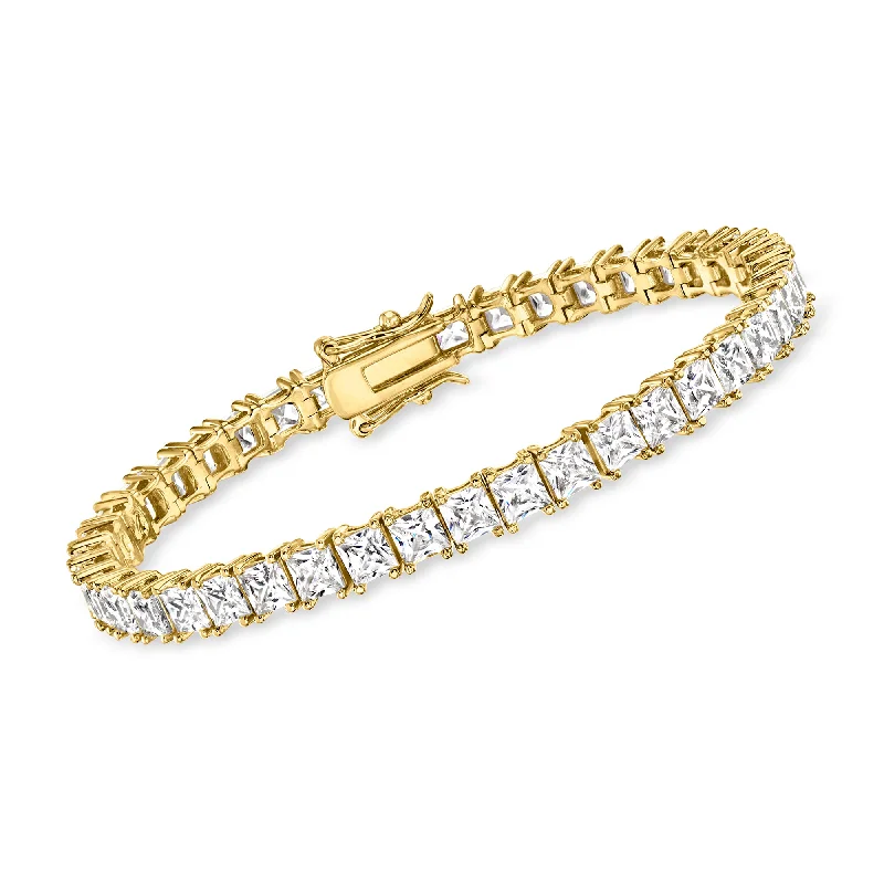 elegant women’s bangles with crystals -Ross-Simons Princess-Cut CZ Tennis Bracelet in 18kt Gold Over Sterling