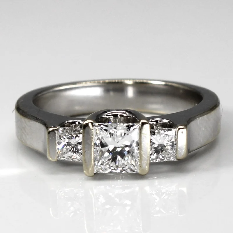 vintage engagement rings for women -Three Stone Princess Diamond Ring | 1.20ctw VVS2 F/G | SZ 7 |