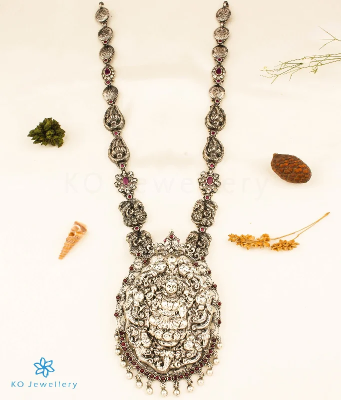 personalized necklaces for women -trendy necklaces for women -The Bhavini Nakkasi Silver Peacock Lakshmi Necklace