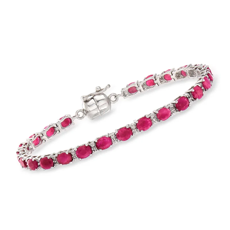 luxurious diamond bracelets -Ross-Simons Ruby and . White Topaz Tennis Bracelet in Sterling Silver With Magnetic Clasp