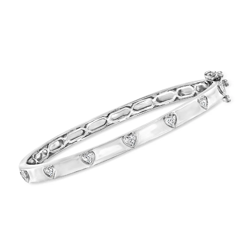 trendy bangles for women -Ross-Simons Diamond Heart Bangle Bracelet in Sterling Silver