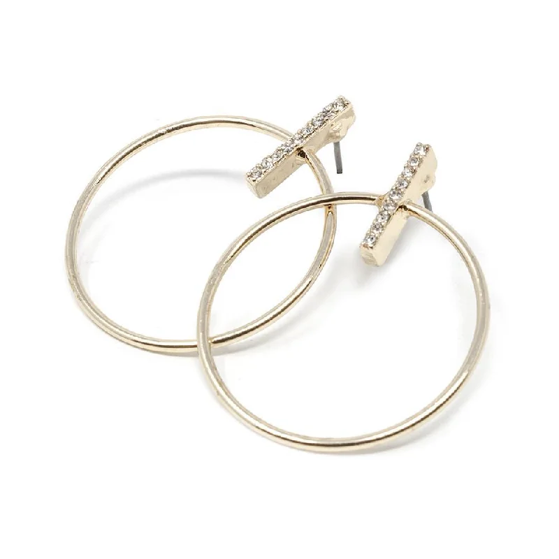 sleek hoop earrings for women -sleek hoop earrings for women -Hoop Stud Earrings with Pave Bar Gold Plated