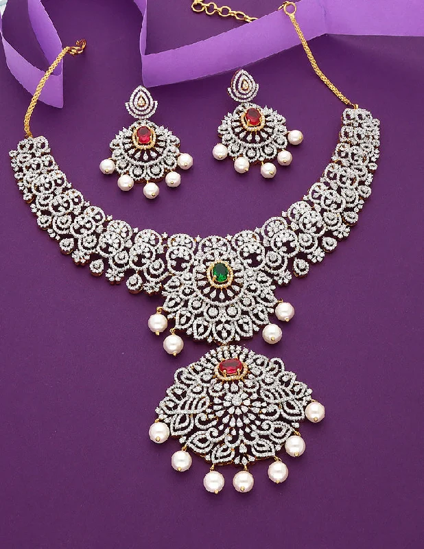 geometric necklaces for women -special occasion necklaces for women -Designer GJ Polish Zirconia Necklace Set