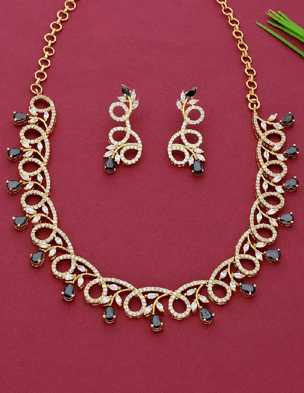 bridal shower necklaces for women -silver statement necklaces for women -Designer Gold Plated Zirconia Necklace Set