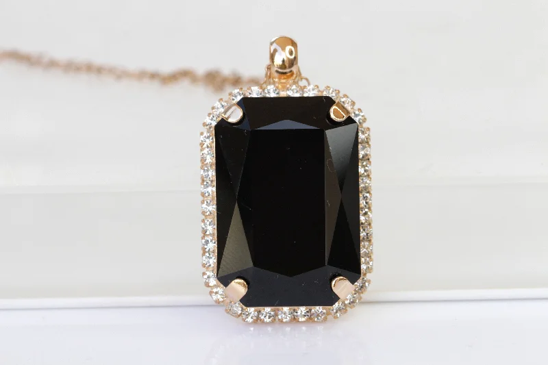 double chain necklaces for women -delicate crystal necklaces for women -BLACK NECKLACE,