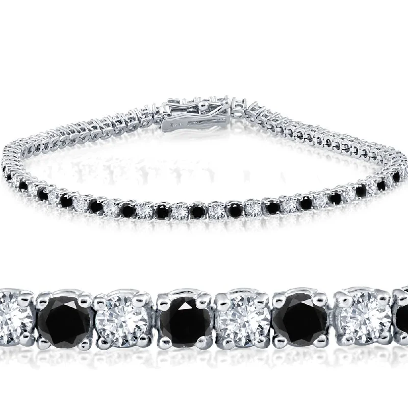 colorful gemstone bangles -3ct Black & White Diamond Tennis Bracelet 7" 14K White Gold (K-L-I2,I3)