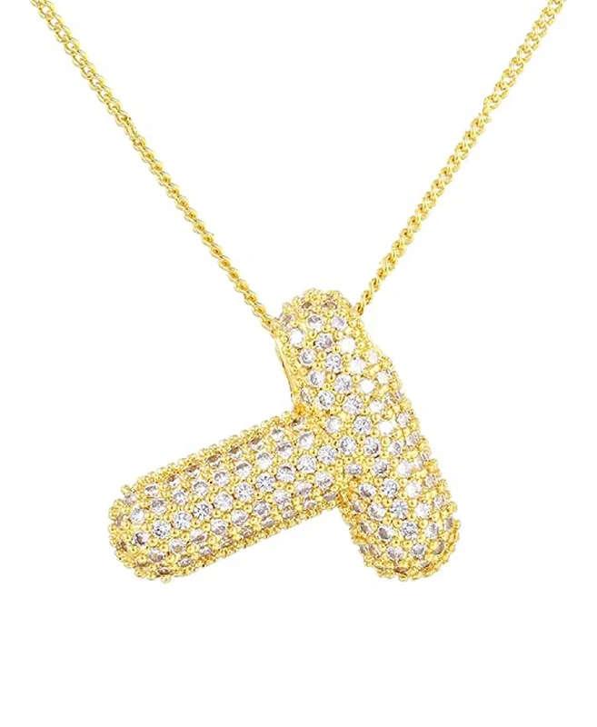 large statement necklaces for women -romantic gift necklaces for women -Cubic Zirconia Bubble "T" Necklace