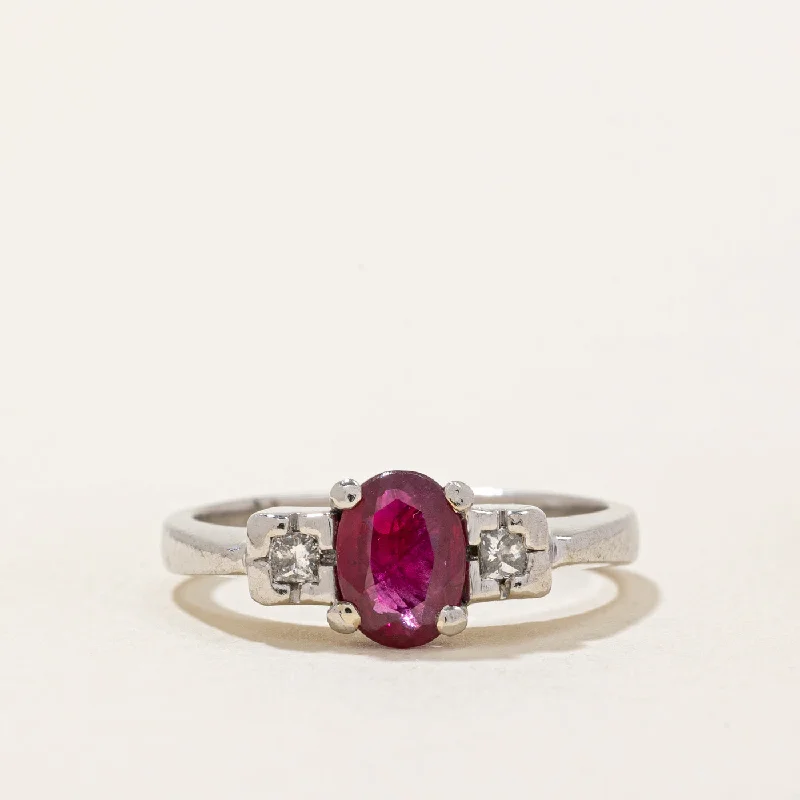 custom gold rings -Ruby & Diamond Three Stone Ring | 0.65ct, 0.10ctw | SZ 6 |