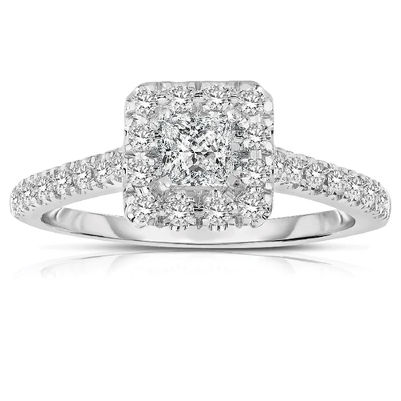 halo engagement rings for women -halo engagement rings for women -1.50 Carat Princess Cut Halo Diamond Moissanite Engagement Ring in 10k White Gold