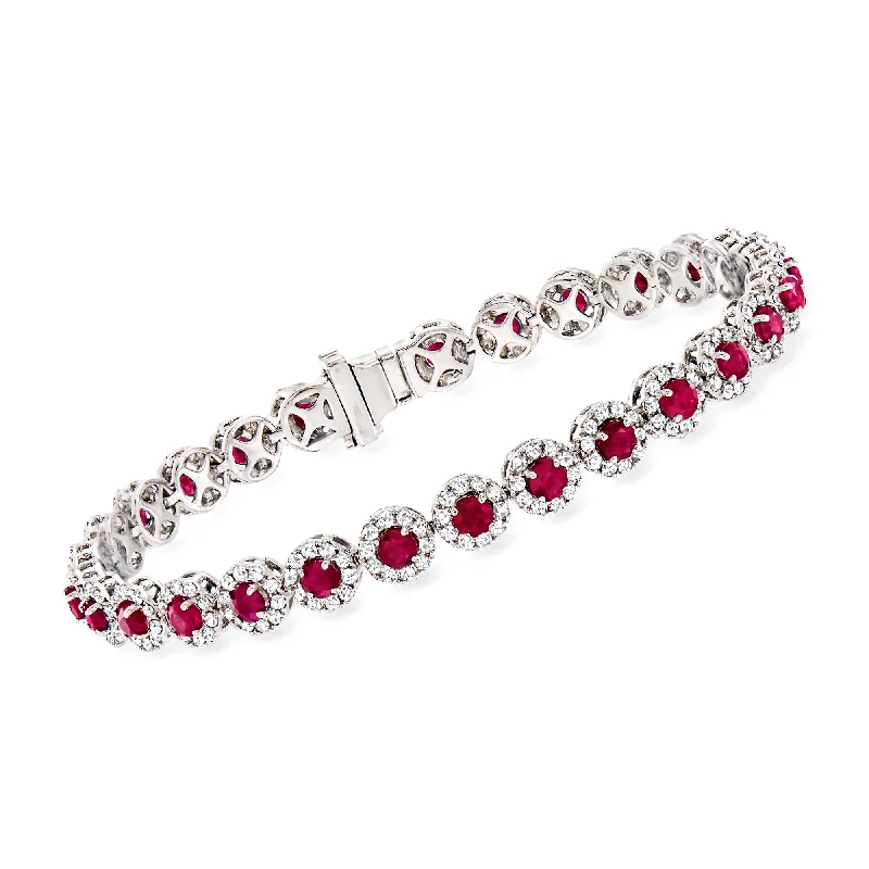 gold cuff bracelets for women -Ross-Simons Ruby and Diamond Tennis Bracelet in 14kt White Gold