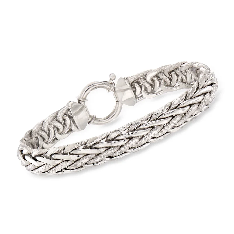 sleek cuff bracelets for women -Ross-Simons Wheat-Link Bracelet in Sterling Silver