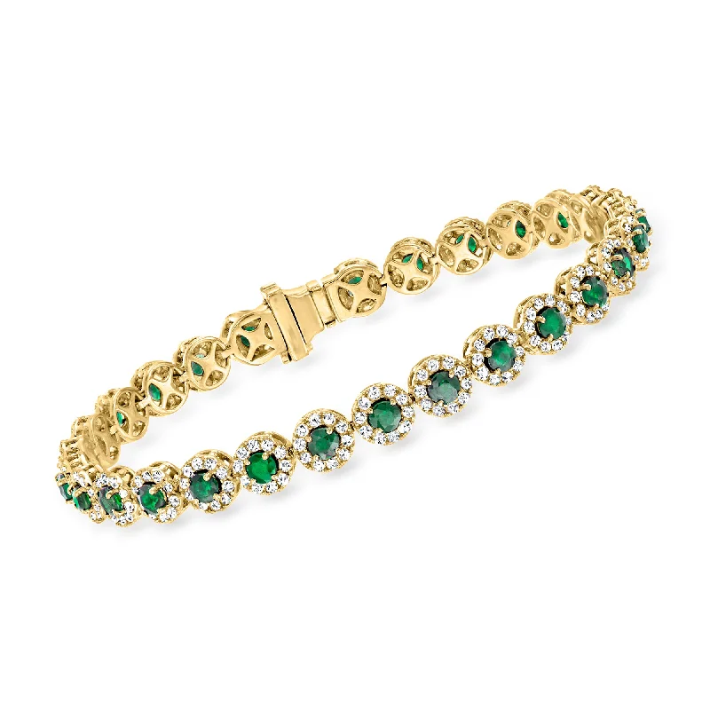 designer bracelets for women -Ross-Simons Emerald and Diamond Tennis Bracelet in 14kt Yellow Gold