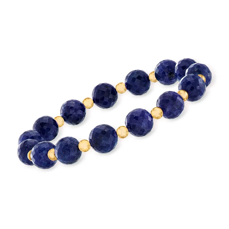 designer bracelets for women -Ross-Simons Sapphire Bead Stretch Bracelet With 14kt Yellow Gold