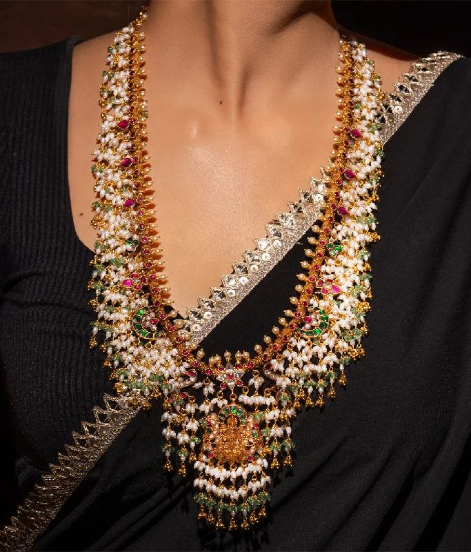 stacked necklaces for women -large statement necklaces for women -The Darshi Silver Kundan-Jadau Pearl Necklace