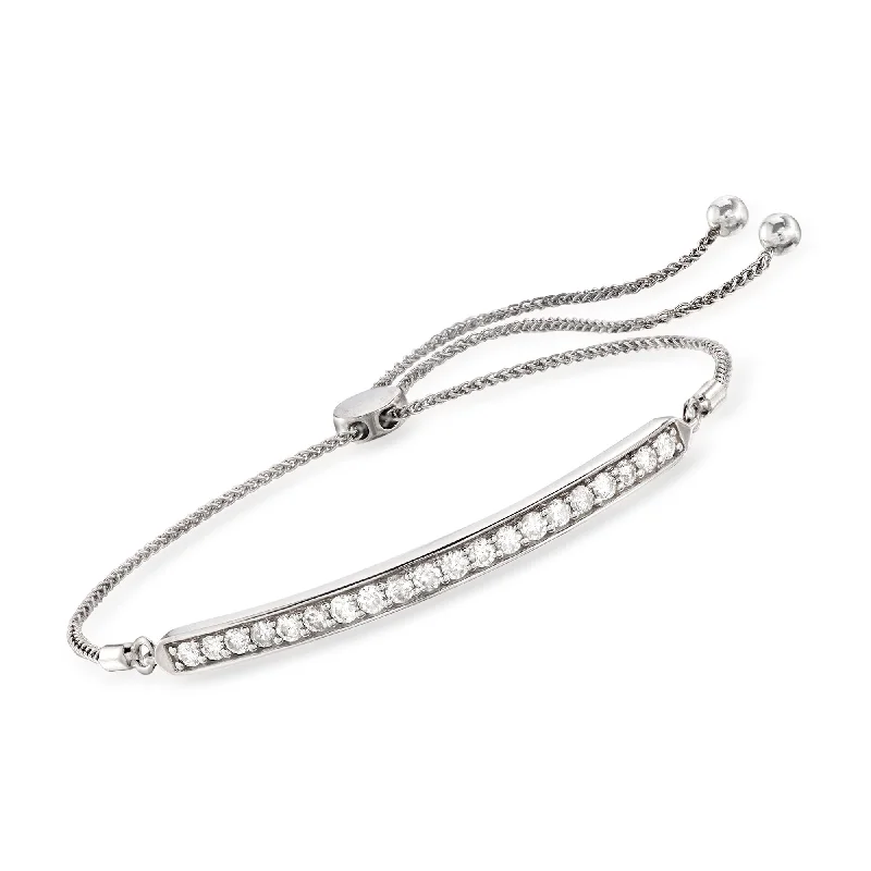 matching bracelet sets for women -Ross-Simons Diamond Curved Bar Bolo Bracelet in Sterling Silver