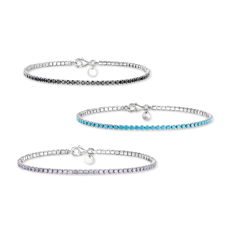 chic bangles for women -Ross-Simons Italian Onyx, Turquoise and Tanzanite Jewelry Set: 3 Tennis Bracelets in Sterling Silver