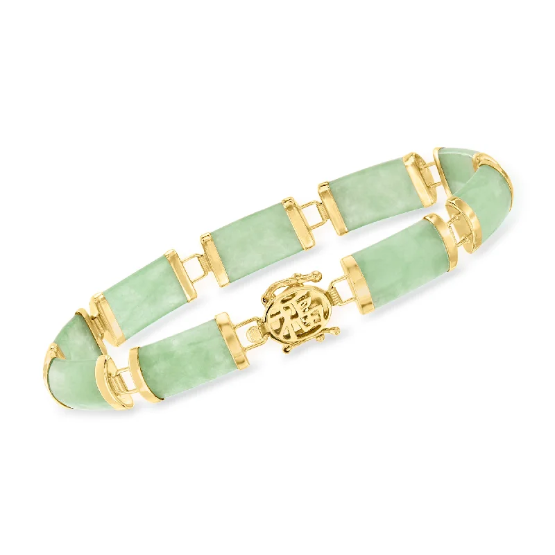 women’s bangles with gemstones -Ross-Simons Green Jade Bracelet in 14kt Yellow Gold