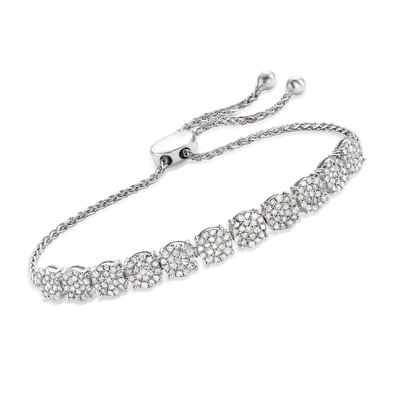 statement bangles for women -Ross-Simons Diamond Cluster Bolo Bracelet in Sterling Silver