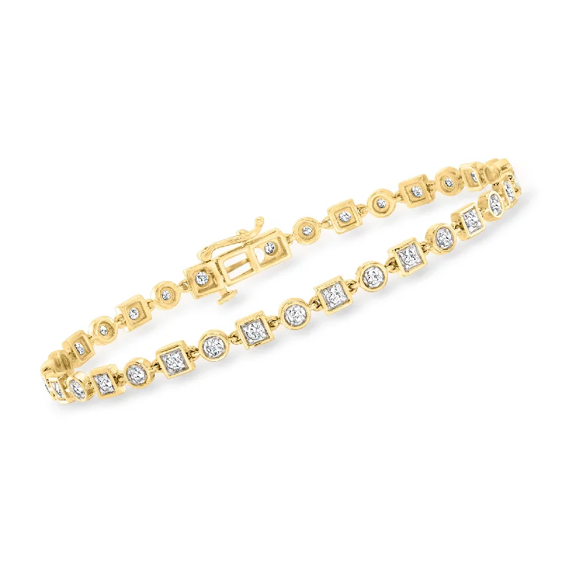 diamond bangle bracelets for women -Ross-Simons Diamond Geometric Bracelet in 14kt Yellow Gold