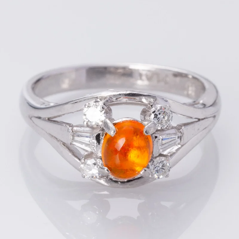 colorful rings for women -Platinum Fire Opal and Diamond Cocktail Ring | 0.47ct, 0.13ctw, 0.18ctw | SZ 6 |