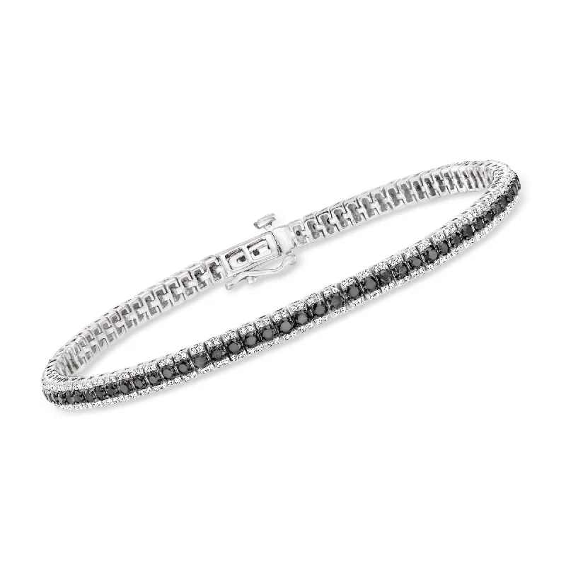 gold bracelets for women -Ross-Simons Black and White Diamond Tennis Bracelet in Sterling Silver