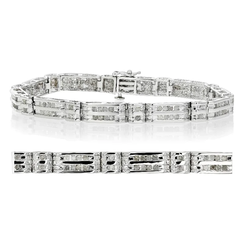 custom bracelet sets for women -1.50 cttw Men's Diamond Bracelet .925 Sterling Silver With Rhodium 8 Inch 9 Grams