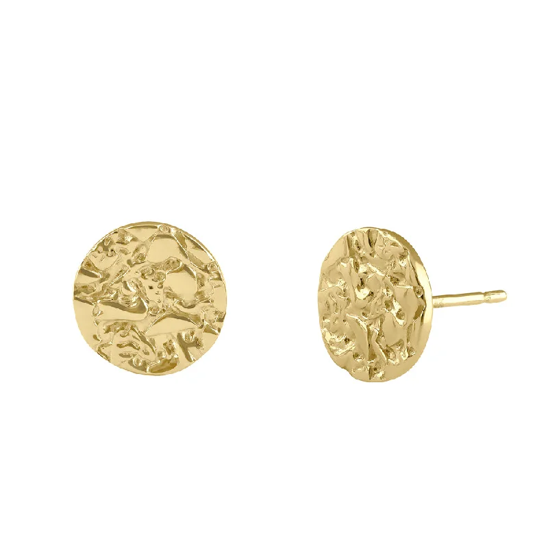 custom hoop earrings for women -matching earrings for women -Solid 14K Gold 9mm Hammered Disc Stud Earrings