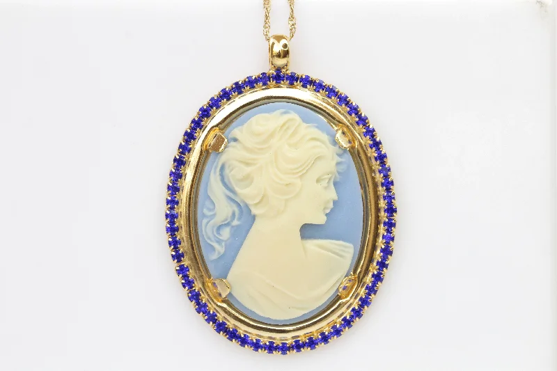 celestial necklaces for women -eternity necklaces for women -SAPPHIRE CAMEO NECKLACE