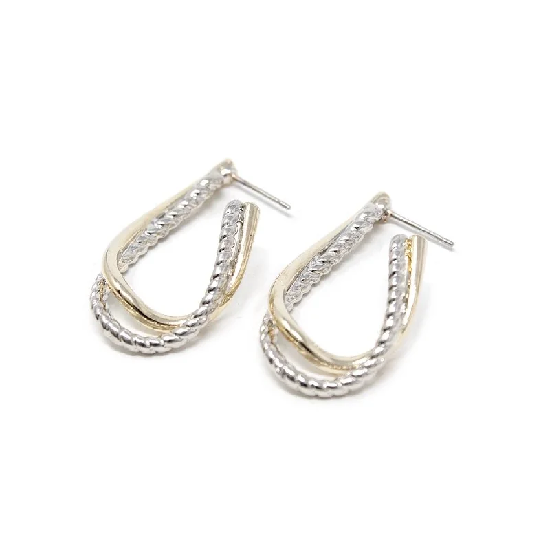 silver stud earrings for women -crystal earrings for women -Two Toned Twisted Hoop Earrings