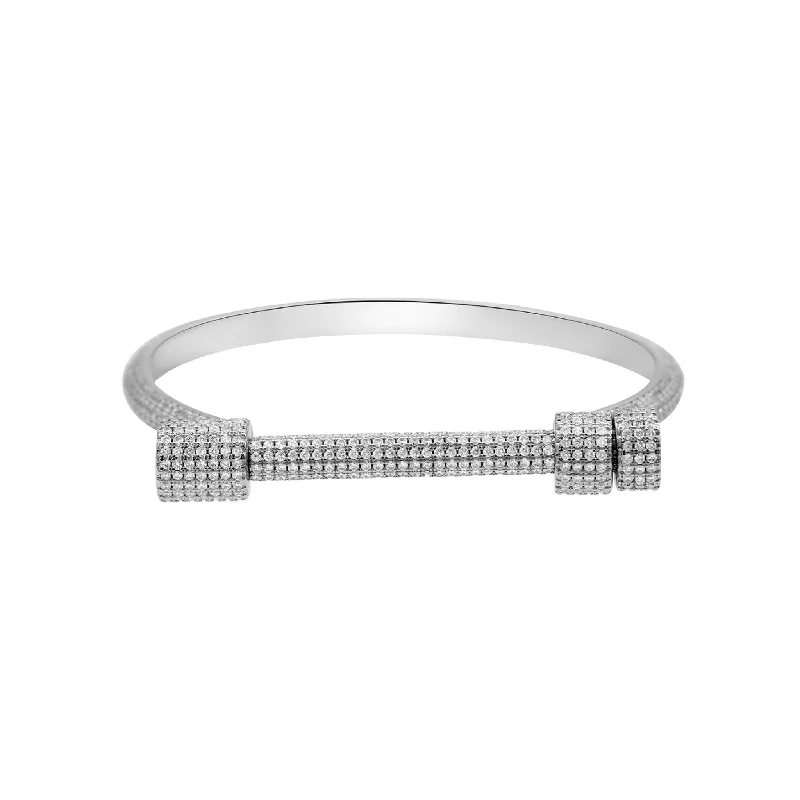 simple bangle bracelets for women -Silver Plated Crystal Screw Cuff Bracelet