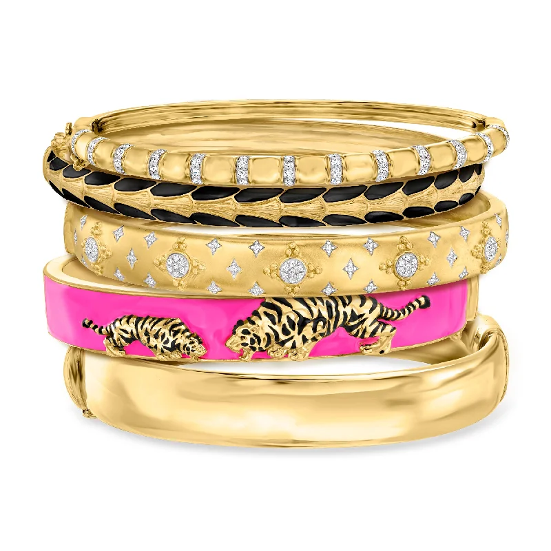 trendy bangle bracelets -Ross-Simons "Bright Stack" Of 5 Bangle Bracelets in 18kt Gold Over Sterling