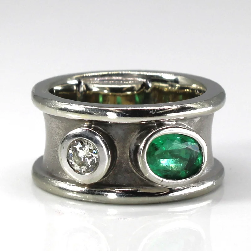 mixed metal rings for women -Bezel Set Emerald & Diamond Band | 0.78ct | 0.20ct | SZ 5 |