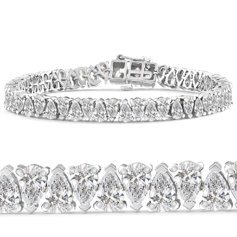 customizable bangles for women -10Ct Pear Shape Diamond Tennis Bracelet Wide 21.9g 14k White Gold Lab Grown