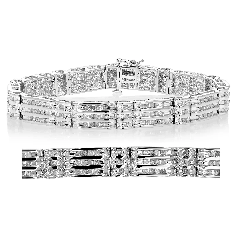 simple bangle bracelets for women -2.25 cttw Men's Diamond Bracelet .925 Sterling Silver with Rhodium 8 Inch 15 Grams