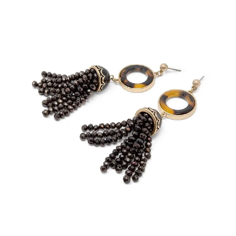 silver dangling earrings -custom designed earrings for women -Earrings Turtle Enamel Black Bead Tassel